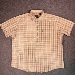 Timberland Shirts Mens Size 2XL‎ Beige Brown Plaid Button Up Pockets